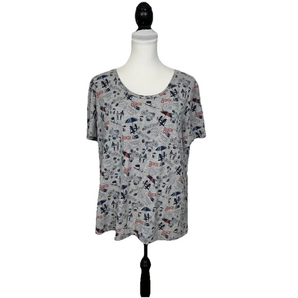 Coral Bay Knit Tunic Top Size XL Graphic Pullover Gray Beach Short Sleeves - Picture 1 of 10